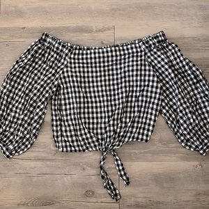 Plaid Off-the-shoulder Top